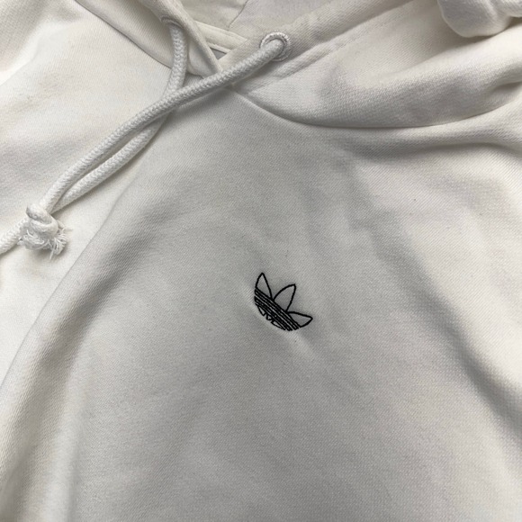 Adidas White Cropped Hoodie Rhinestone Sleeve Trefoil Logo Women's XS - Picture 3 of 10